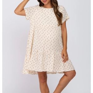 PinkBlush Cream Printed Maternity Babydoll Dress